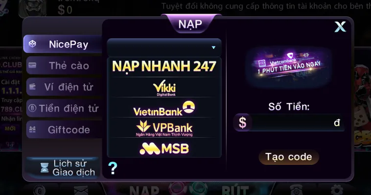 Nạp Tiền 789Club Siêu Tốc Hỗ Trợ Đa Dạng Phương Thức Thanh Toán Uy Tín Bậc Nhất